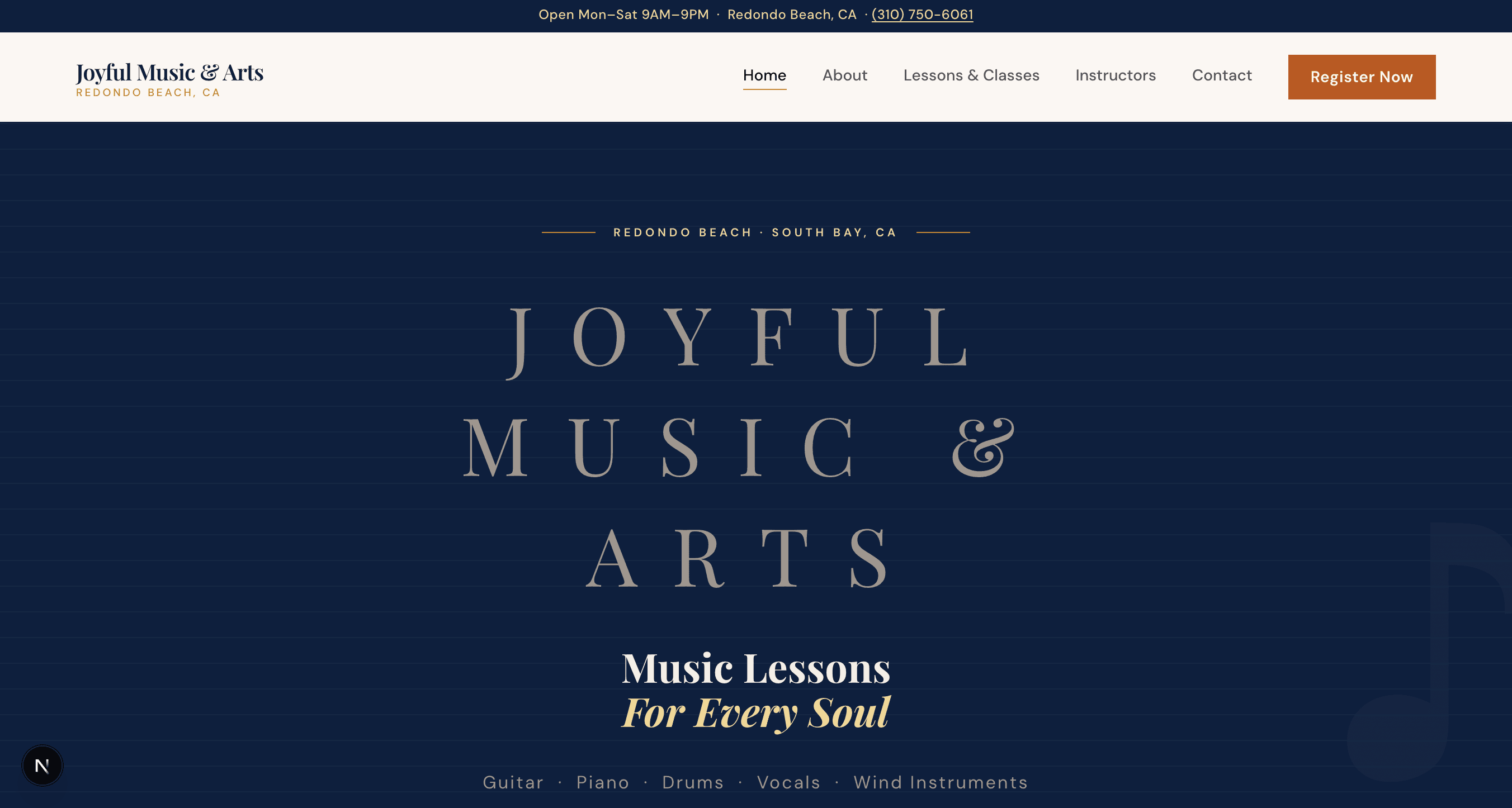 Joyful Music & Arts website screenshot